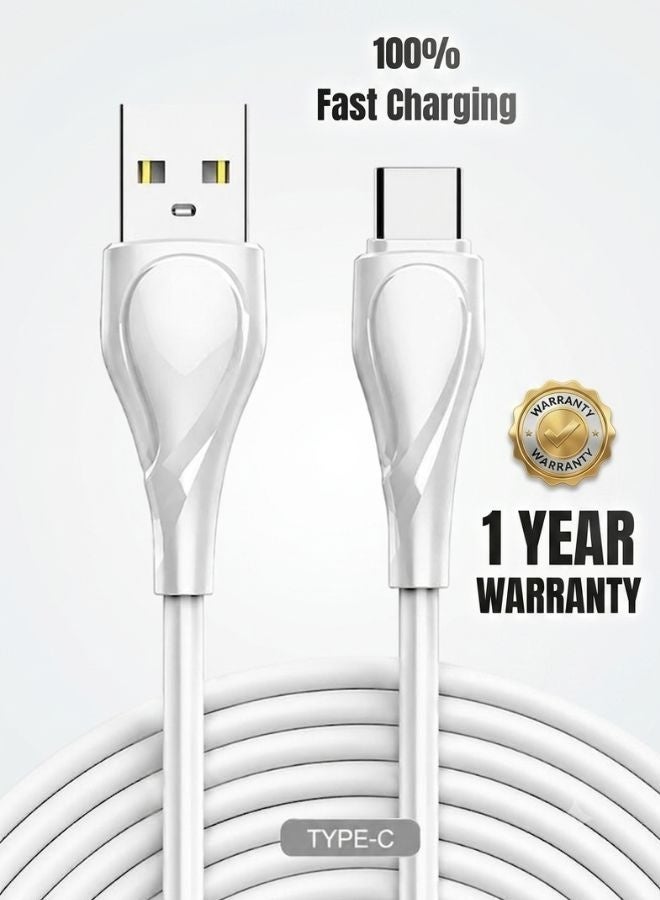LDNIO كابل شحن سريع 2.4 أمبير من النوع C، كابل شاحن USB من النوع C مضفر متوافق مع Huawei P30 P20 وSamsung S21 S20 Note 20، 2 متر أبيض - Image 1