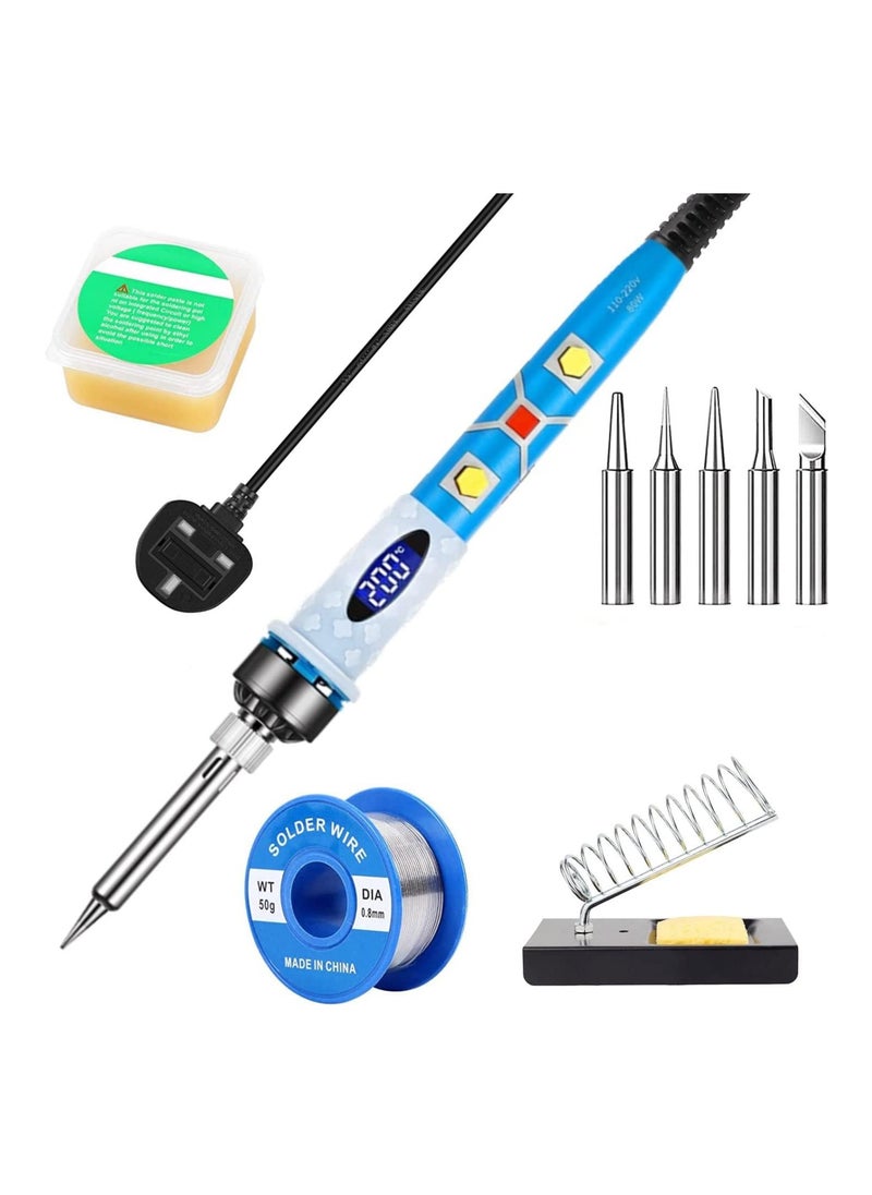 Generic Soldering Iron Kit, 80W Digital LCD Solder Tool with Adjustable Temperature Fast Heating Ceramic Thermostatic Design, Switch, 5 pcs Soldering Iron Tips, Solder Wire, Stand, Welding Tool  - Image 1