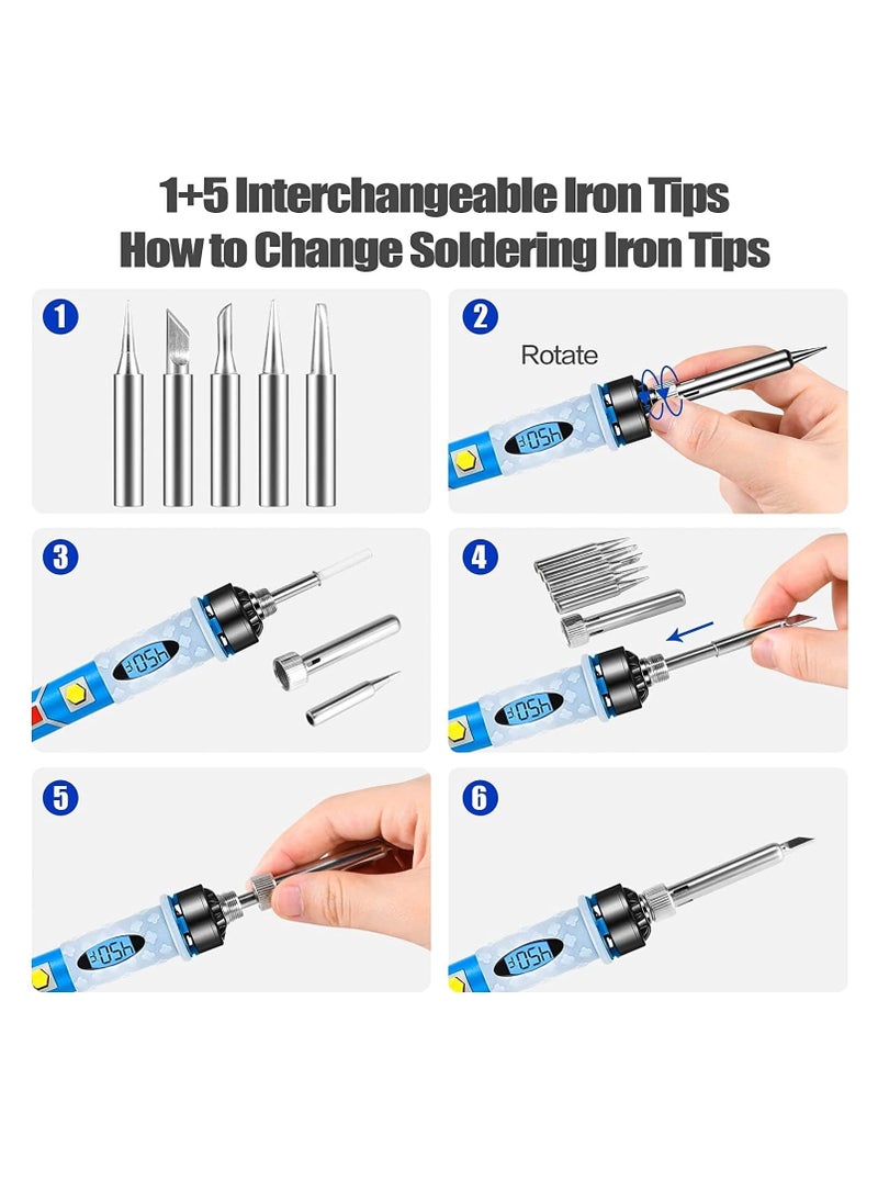 Generic Soldering Iron Kit, 80W Digital LCD Solder Tool with Adjustable Temperature Fast Heating Ceramic Thermostatic Design, Switch, 5 pcs Soldering Iron Tips, Solder Wire, Stand, Welding Tool  - Image 2