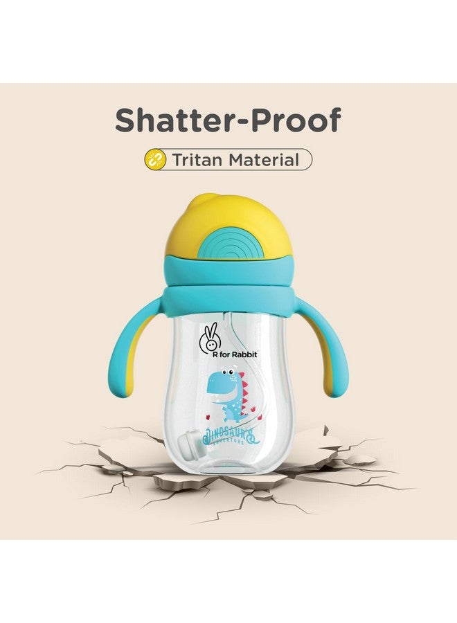 أر فور رابيت زجاجة شرب من R for Rabbit Tritan Dino سعة 320 مل مع شفاطة للأطفال | زجاجة شرب من السيليكون الناعم غير السام بمقبضين | كوب شرب مانع للتسرب للأطفال بعمر 12 شهرًا أو أكثر (أصفر وأزرق) - Image 2