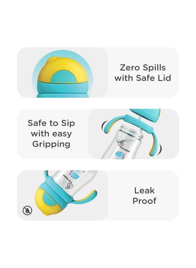 أر فور رابيت زجاجة شرب من R for Rabbit Tritan Dino سعة 320 مل مع شفاطة للأطفال | زجاجة شرب من السيليكون الناعم غير السام بمقبضين | كوب شرب مانع للتسرب للأطفال بعمر 12 شهرًا أو أكثر (أصفر وأزرق) - Image 5