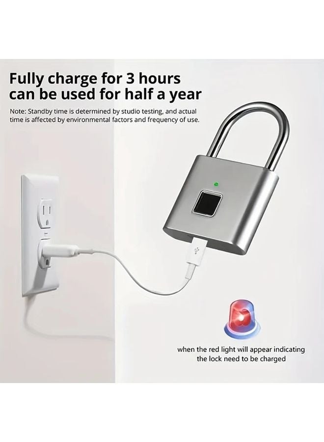 Advanced Biometric Smart Padlock Fingerprint Recognition Zinc Alloy USB Rechargeable Silvery - Image 5