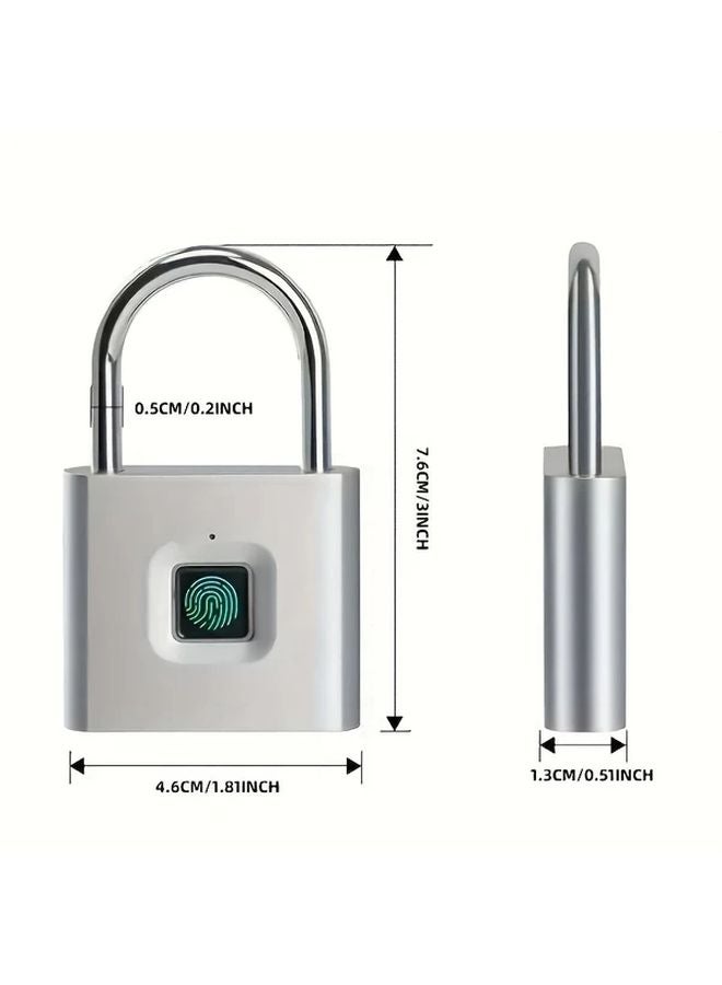 Advanced Biometric Smart Padlock Fingerprint Recognition Zinc Alloy USB Rechargeable Silvery - Image 3
