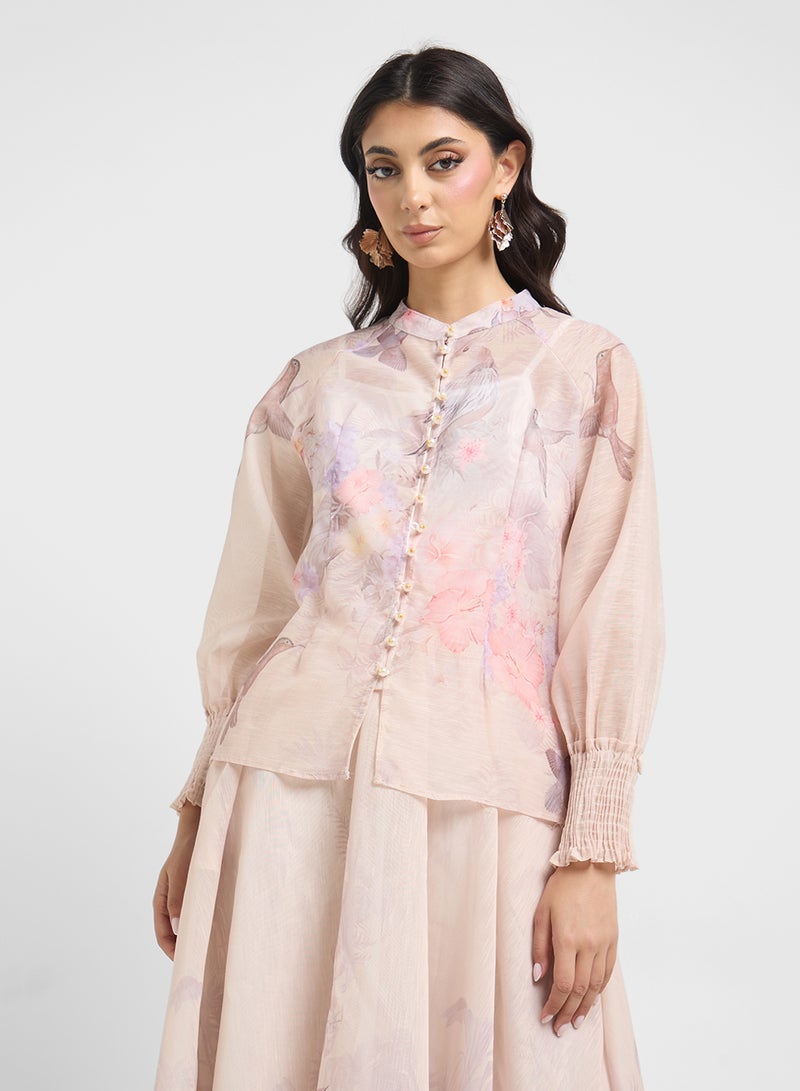 خزانة طقم بلوزة وتنورة بطبعة زهور - Image 3