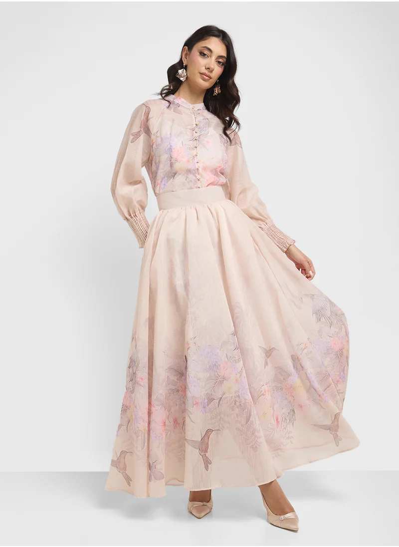 خزانة Floral Print Top & Skirt Set