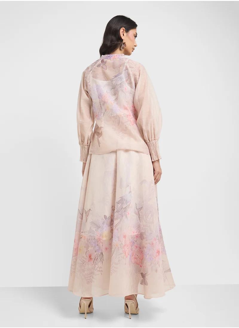 خزانة Floral Print Top & Skirt Set
