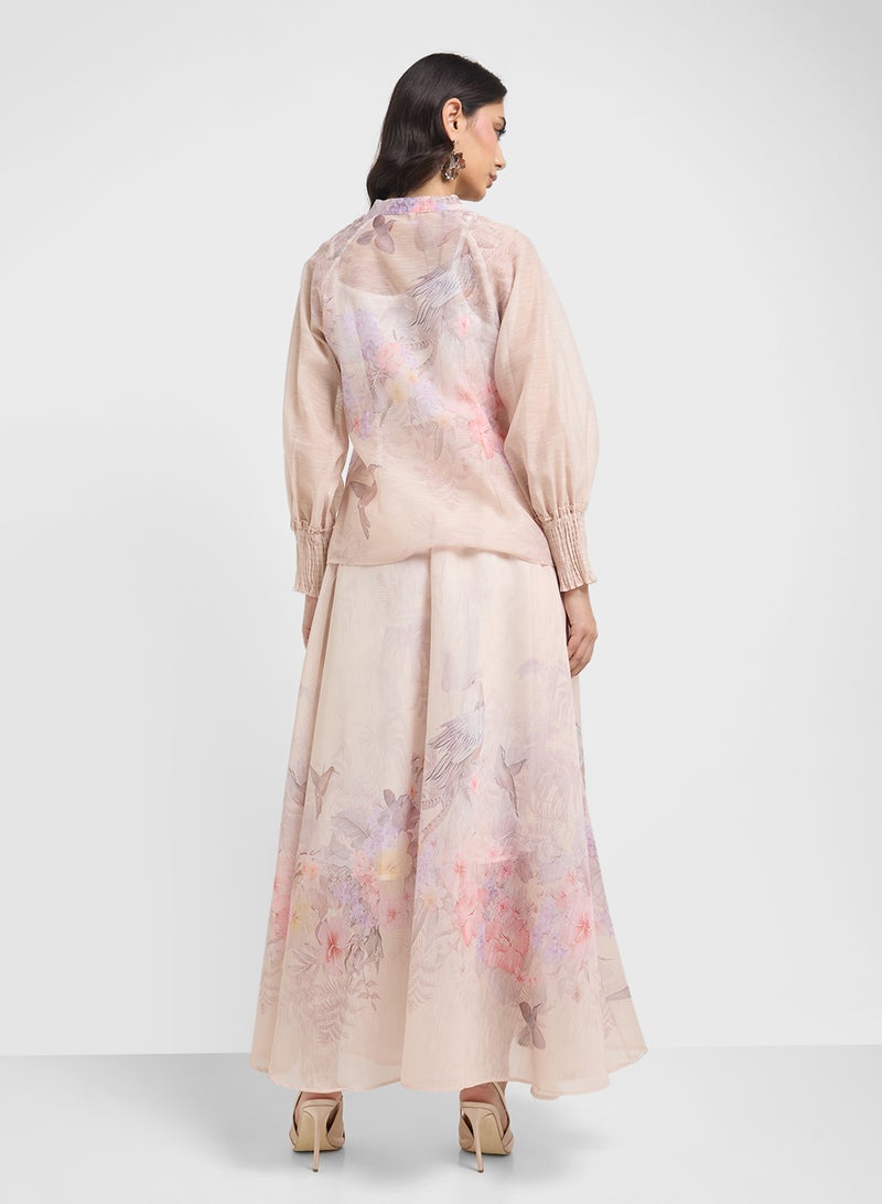 خزانة طقم بلوزة وتنورة بطبعة زهور - Image 2