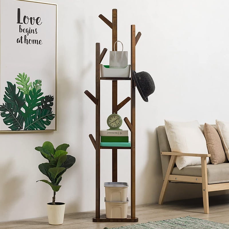 ZEPOLI ZEPOLI Sturdy Coat Rack with Hooks Free Standing Wooden Coat Purse Entryway Coat Hanger Stand Easy Assembly Hallway Entryway Room Home Office for Jackets Hats Bags Umbrella Walnut 925 - Image 4