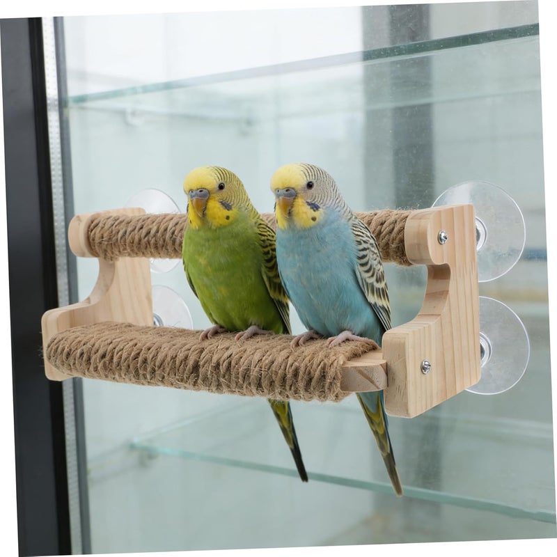 Kisangel Two-Layer Jute Rope Bird Perch Stand Sturdy Suction Cup Design for Cockatiels and Small Birds Wooden Hemp Rope Material for Indoor Home Use - Image 5