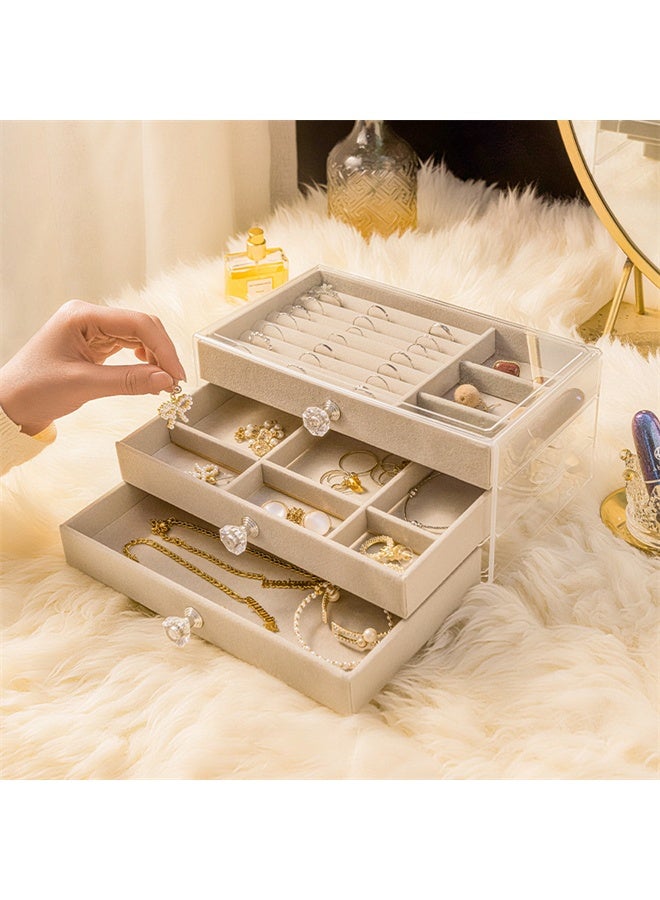 HOMESTAR Acrylic Jewelry Organizer Box with 3 Drawers, Clear Jewelry Boxes for Women Earring, Rings, Bangle Bracelet and Necklace Holder, Beige - Image 2