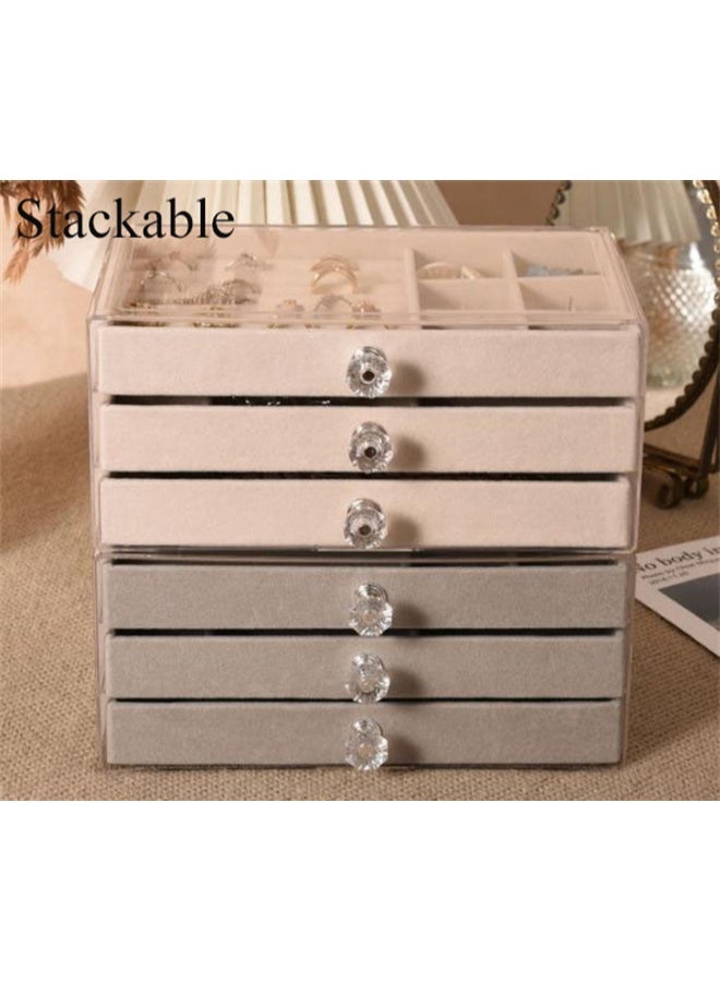 HOMESTAR Acrylic Jewelry Organizer Box with 3 Drawers, Clear Jewelry Boxes for Women Earring, Rings, Bangle Bracelet and Necklace Holder, Beige - Image 5