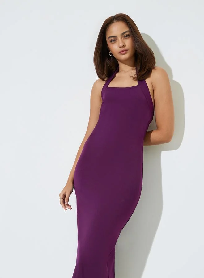 Styli Purple Halter Neck Sheath Midi Dress