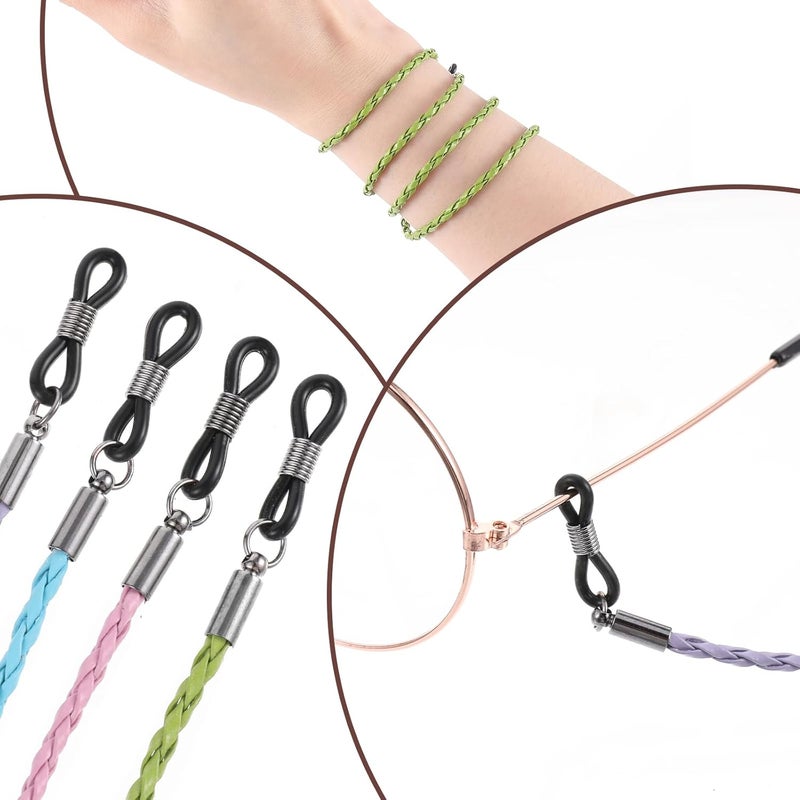 Amabro Global upgraded practical design Amabro Pack of 4 leather glasses straps, multi-coloured glasses holder lanyards, glasses chain for men and women, glasses strap holder, braided accessory chain around the neck Multi-demand satisfied design - Image 5