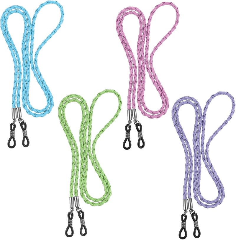 Amabro Global upgraded practical design Amabro Pack of 4 leather glasses straps, multi-coloured glasses holder lanyards, glasses chain for men and women, glasses strap holder, braided accessory chain around the neck Multi-demand satisfied design - Image 1