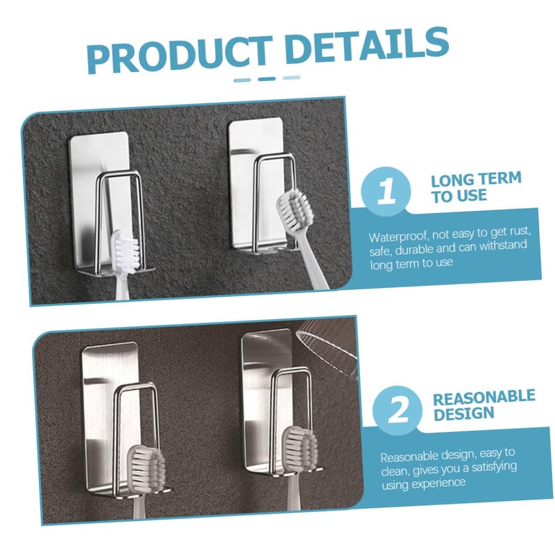 Stainless Steel Adhesive Wall Mounted Toothbrush Holder 2 Pack No Drill Bathroom Storage Rack - Image 5