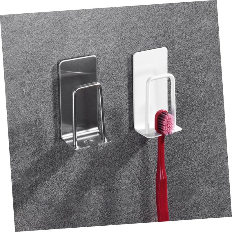 Stainless Steel Adhesive Wall Mounted Toothbrush Holder 2 Pack No Drill Bathroom Storage Rack - Image 3