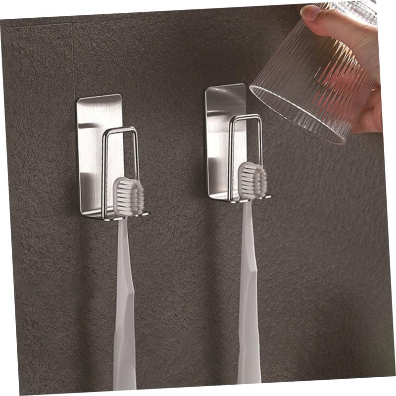 Stainless Steel Adhesive Wall Mounted Toothbrush Holder 2 Pack No Drill Bathroom Storage Rack - Image 4