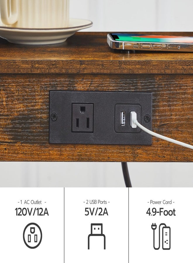 HOOBRO طاولة جانبية من هوبرو مزودة بمحطة شحن، وطاولة جانبية مزودة بمنافذ USB ومقبس كهربائي، وطاولة ليلية مزودة برف تخزين من طبقتين، وديكور من الخيزران الصناعي، مناسبة للمساحات الصغيرة، باللون البني الريفي والأسود BF91UBZ01 - Image 5