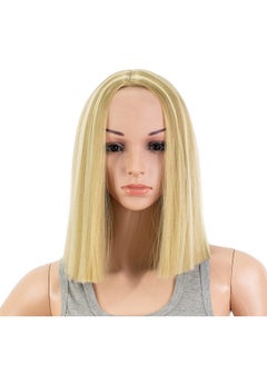 SWACC SWACC 12 Inch Short Length Straight Middle Part Hair Wig Synthetic Heat Resistant Wigs for Women with Wig Cap (Dirty Blonde Highlights)  - Image 1