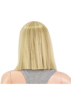 SWACC SWACC 12 Inch Short Length Straight Middle Part Hair Wig Synthetic Heat Resistant Wigs for Women with Wig Cap (Dirty Blonde Highlights)  - Image 2