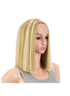 SWACC SWACC 12 Inch Short Length Straight Middle Part Hair Wig Synthetic Heat Resistant Wigs for Women with Wig Cap (Dirty Blonde Highlights)  - Image 4