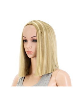 SWACC SWACC 12 Inch Short Length Straight Middle Part Hair Wig Synthetic Heat Resistant Wigs for Women with Wig Cap (Dirty Blonde Highlights)  - Image 3