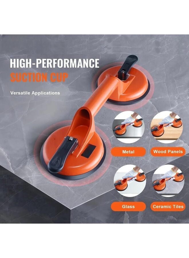 2PCS Glass Suction Cups, Heavy Duty Aluminum Vacuum Plate Handle Glass Holder Hooks to Lift Large Glass, Moving Glass, Window Floor Gap Fixer Tile Lifter Dent Pulle (Orange) - Image 2