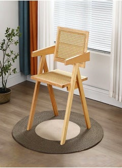 fashionhome 1-piece Multifunction Modern Household Ergonomic Armrest Side Upholstered Rattan Comfortable Support Backrest Accent Retro Chair for Office Hall Living Room Garden Balcony Poolside 51.5x54x80.5cm  - Image 2