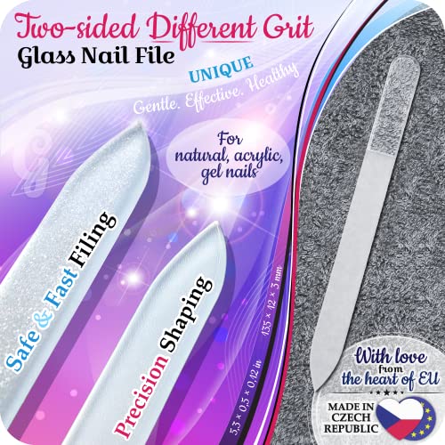 GLADZY 3D Czech Glass Nail File with Case – Crystal Nail File for Natural Nails, Double Sided Dual Grit Coarse & Smooth Etched Surface, Comfort 3D Grip Handle, Professional Manicure Tool, Made in EU - Image 3