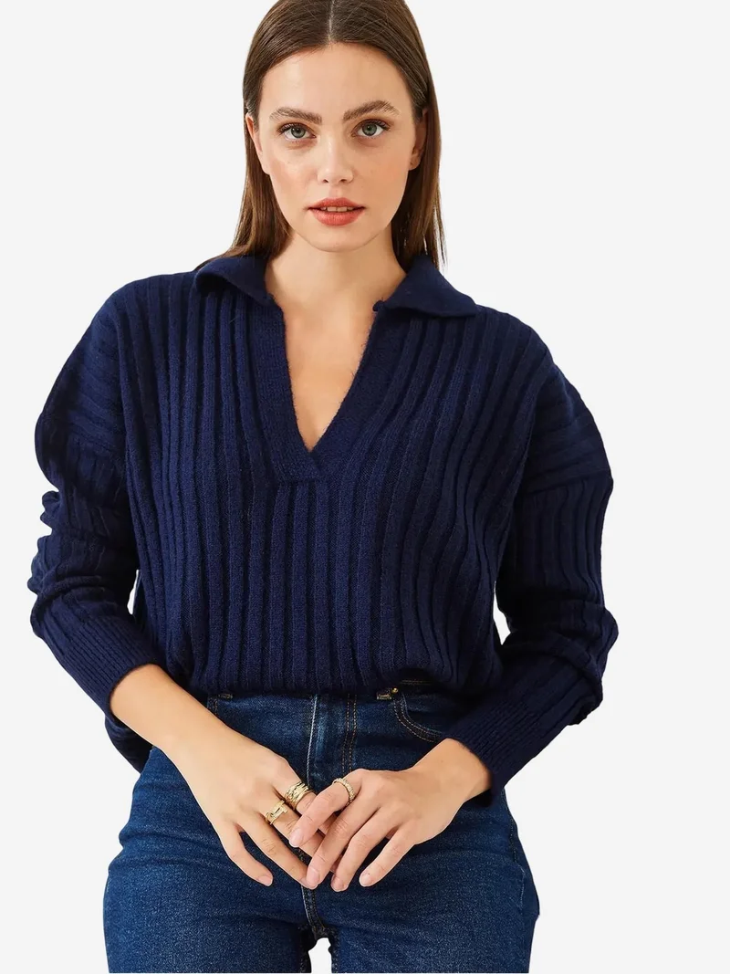 Bianco Lucci LUCCI Relaxed Fit V-Neck Sweater