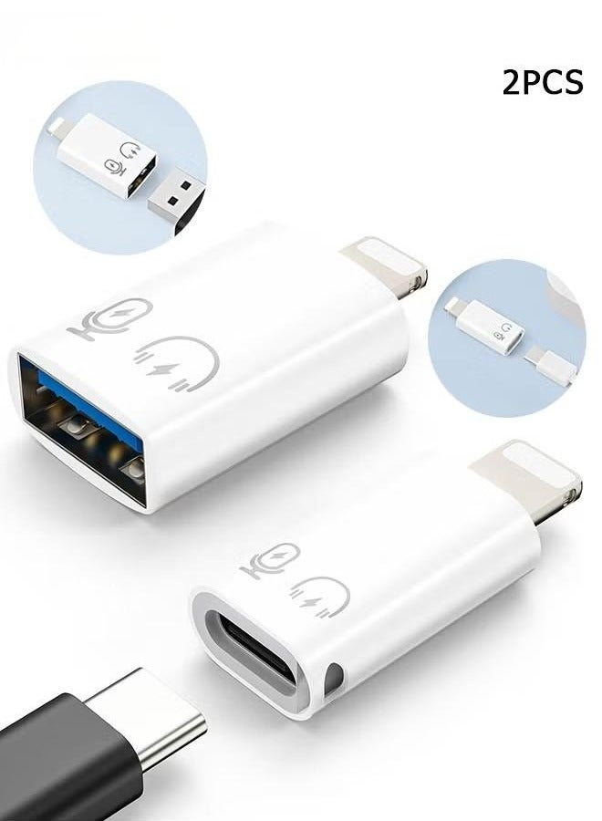 2 Pack USB C Female to Lightning Male Adapter - Lightning Male to USB-A Female OTG Adapter Connector for iPhone 16/15/14/13 Pro Max/iPad/iPod/AirPods - Support 10W Fast Charging/Data Transfer/Audio  - Image 1