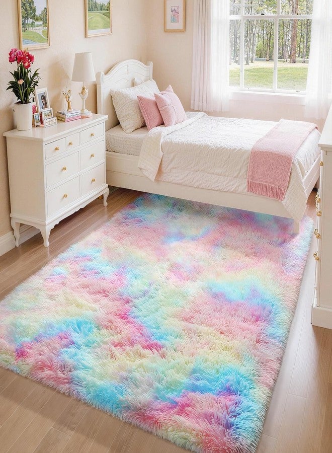 Ophanie Rainbow Rug for Bedroom Girls, Unicorn Colorful Fluffy Soft Cute Fuzzy Area Rugs, Shag Plush Shaggy Bedside Floor 4x6 Furry Carpet for Kids Baby Teen Dorm Nursery Home Decor Aesthetic - Image 5