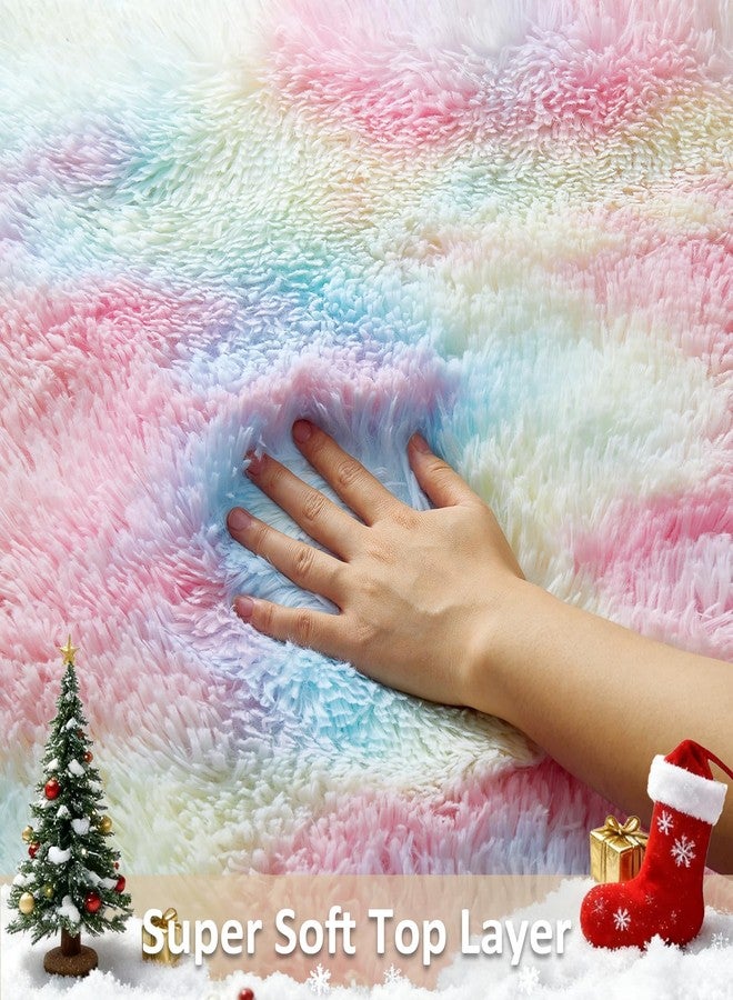 Ophanie Rainbow Rug for Bedroom Girls, Unicorn Colorful Fluffy Soft Cute Fuzzy Area Rugs, Shag Plush Shaggy Bedside Floor 4x6 Furry Carpet for Kids Baby Teen Dorm Nursery Home Decor Aesthetic - Image 2