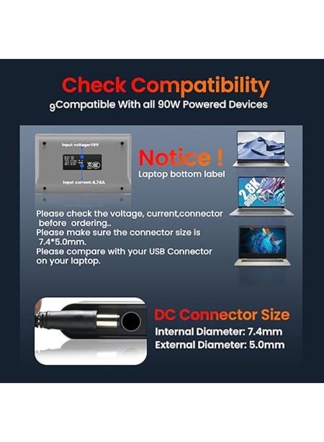90W Charger Adapter Compatible with HP Pavilion & EliteBook Laptops – 19V 4.74A, 7.4 x 5.0mm Connector - Image 2