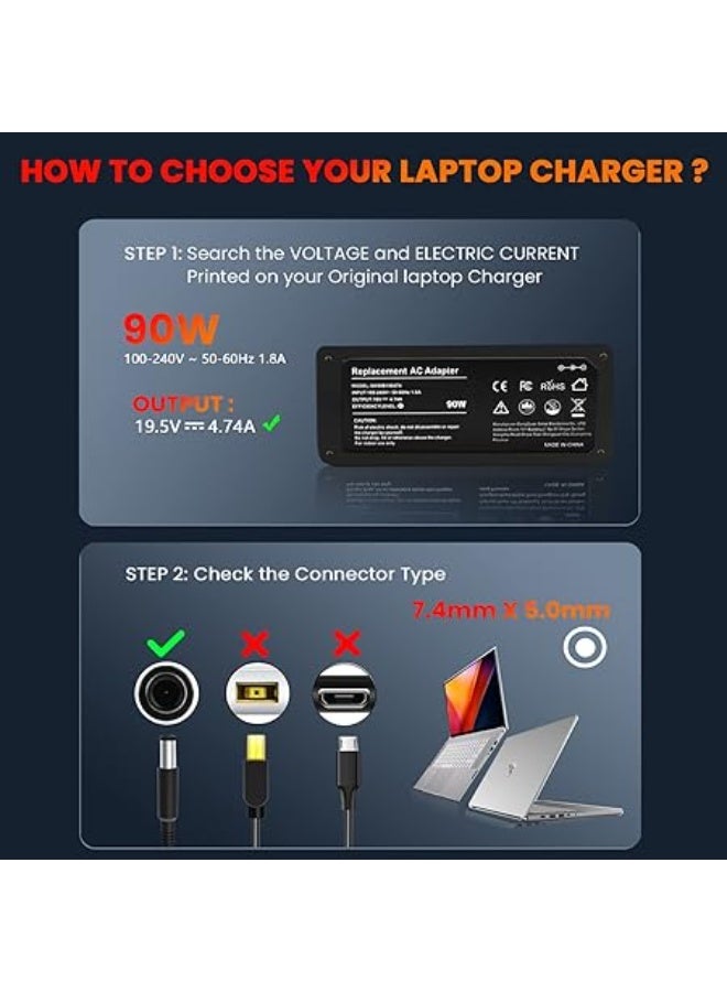90W Charger Adapter Compatible with HP Pavilion & EliteBook Laptops – 19V 4.74A, 7.4 x 5.0mm Connector - Image 3