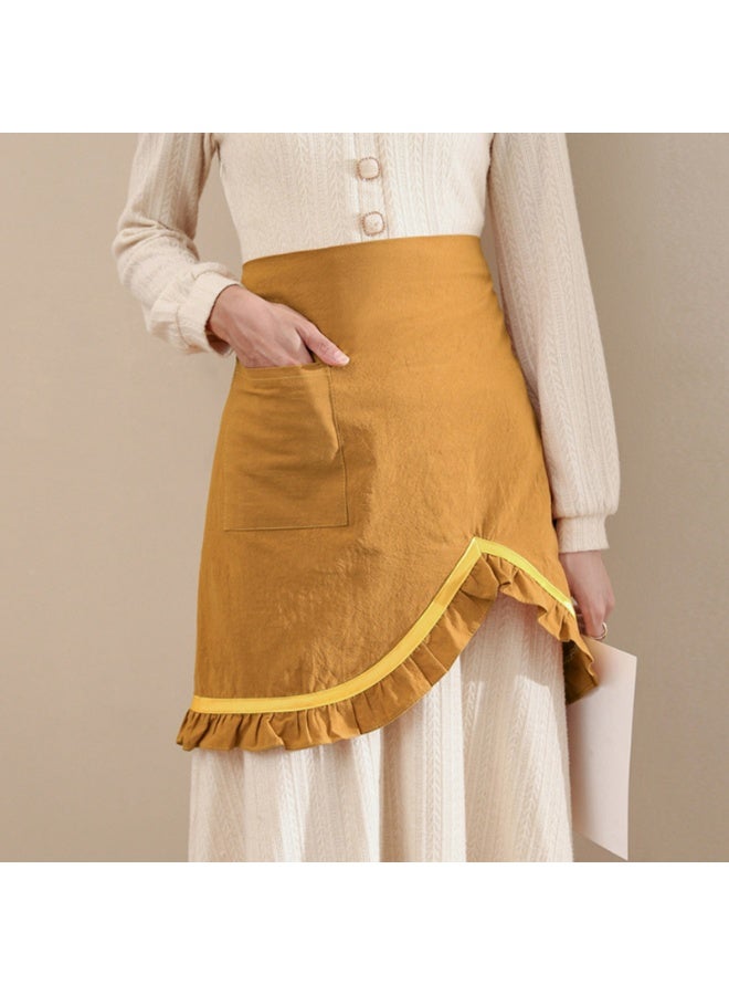 Women Half Apron Retro Waist Apron Ruffle Vintage Apron with Pocket for Chef Cafe Server Waiter Cooking Kitchen - Image 4