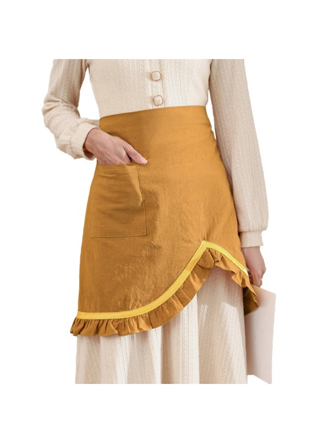 Women Half Apron Retro Waist Apron Ruffle Vintage Apron with Pocket for Chef Cafe Server Waiter Cooking Kitchen - Image 1