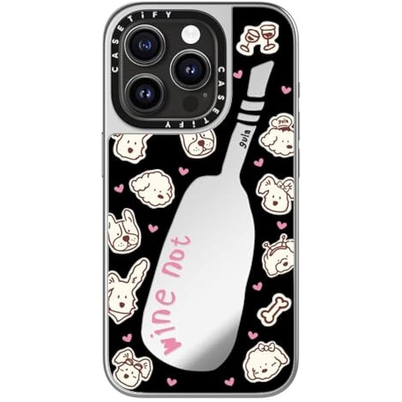 Casetify Mirror Case for iPhone 15 Pro 【Reflective / 4.9ft Drop Protection/Compatible with Magsafe】 - Wine Not - Silver On Silver - Image 4