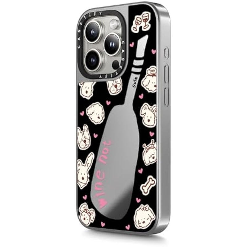 Casetify Mirror Case for iPhone 15 Pro 【Reflective / 4.9ft Drop Protection/Compatible with Magsafe】 - Wine Not - Silver On Silver - Image 5