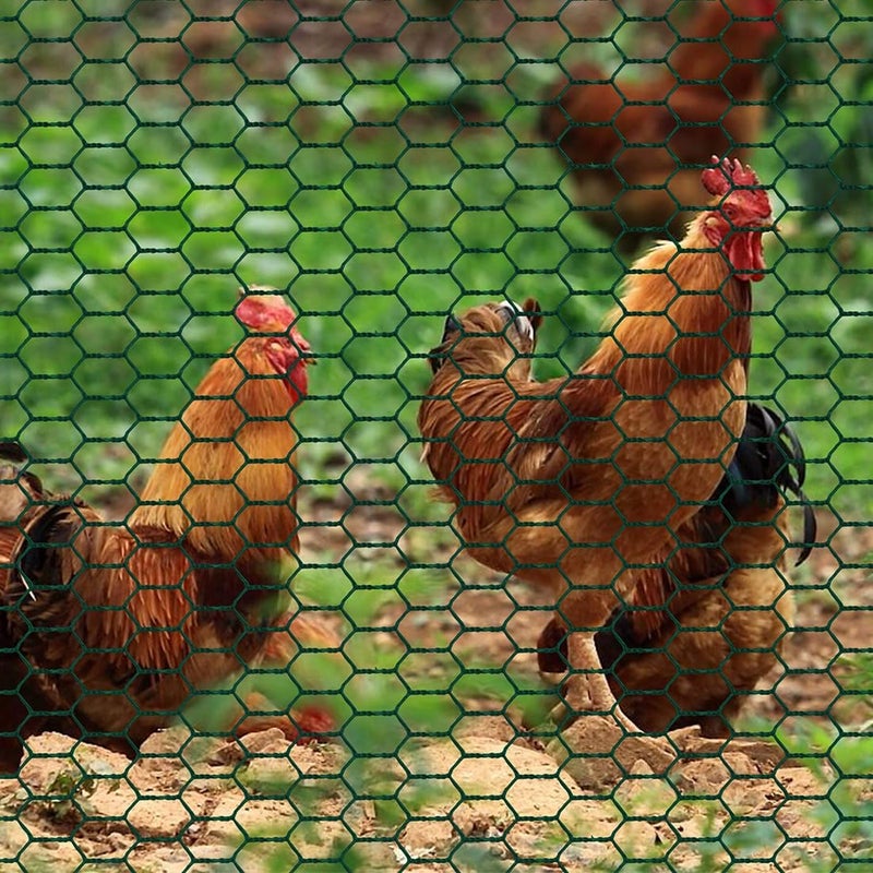YSYONM Garden Poultry Green Chicken Wire PVC Coated Hexagonal Wire Mesh Roll Animal Fence 3m x 400mm Garden Netting Fencing for Pet Rabbit Chicken with Gloves & 50Pcs Cable Ties - Image 3
