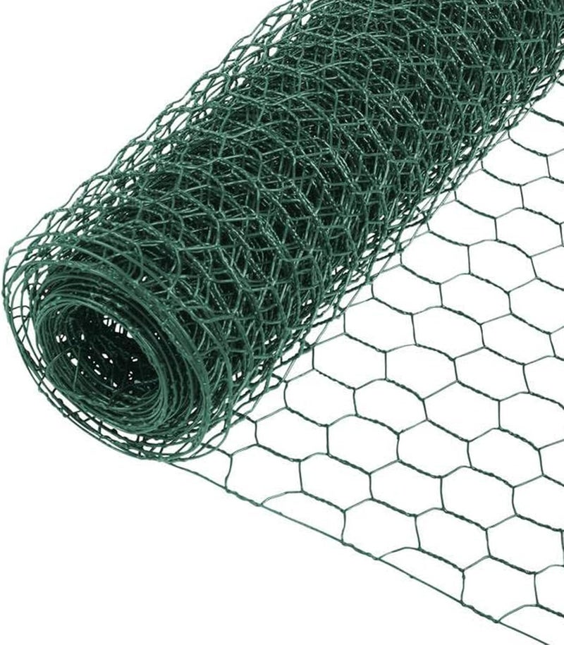 YSYONM Garden Poultry Green Chicken Wire PVC Coated Hexagonal Wire Mesh Roll Animal Fence 3m x 400mm Garden Netting Fencing for Pet Rabbit Chicken with Gloves & 50Pcs Cable Ties - Image 1