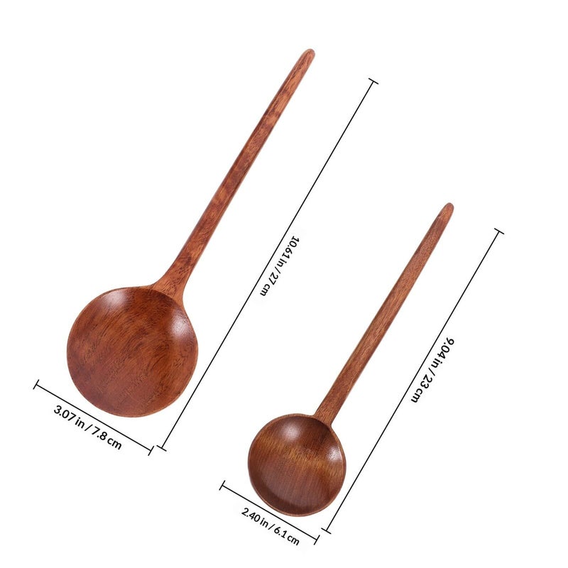 2pcs Japanese Wood Spoon Set Long Handle Stirring Kitchen Utensils for Cooking Serving - Image 3