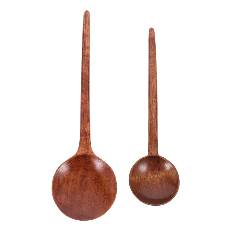 2pcs Japanese Wood Spoon Set Long Handle Stirring Kitchen Utensils for Cooking Serving - Image 2