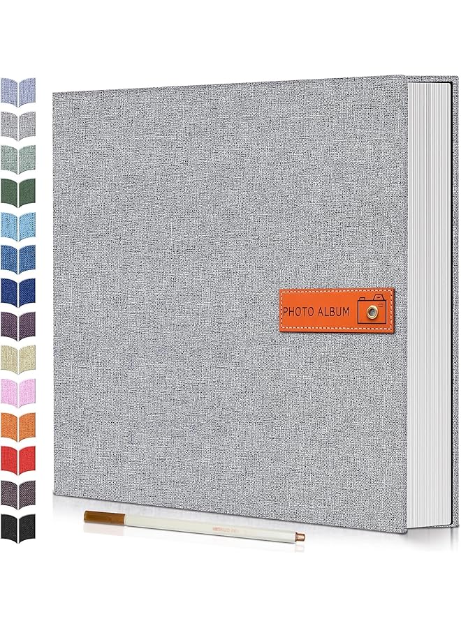 The Bros ألبوم صور كبير الحجم ذاتي اللصق 4x6 5x7 8x10 ألبوم قصاصات الصور، 40 صفحة غلاف كتان كتاب ذكريات الزفاف والعائلة والطفل، مع قلم معدني ولوحة ملاحظات (رمادي) - Image 1