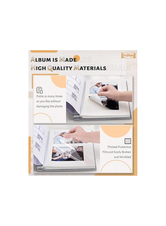 The Bros ألبوم صور كبير الحجم ذاتي اللصق 4x6 5x7 8x10 ألبوم قصاصات الصور، 40 صفحة غلاف كتان كتاب ذكريات الزفاف والعائلة والطفل، مع قلم معدني ولوحة ملاحظات (رمادي) - Image 4