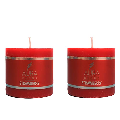 AURA DECOR AuraDecor Strawberry Scented Pillar Candles Pack of 2 (2.5x2.5 Inch) | 30-Hour Burn Aromatherapy Wax Lights for Spa, Romantic Decor, Relaxation & Gifting - Image 1