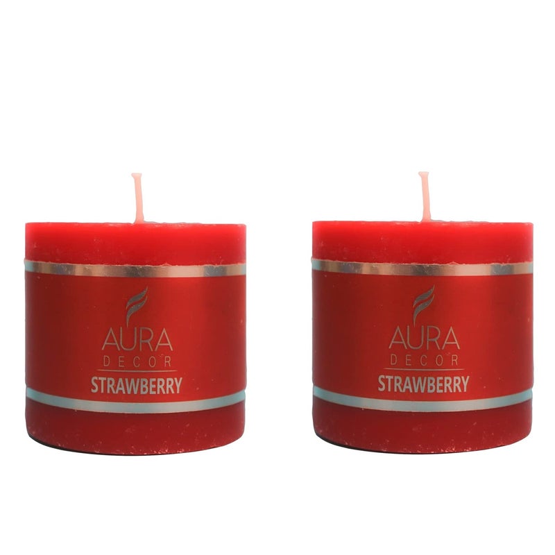 AURA DECOR AuraDecor Strawberry Scented Pillar Candles Pack of 2 (2.5x2.5 Inch) | 30-Hour Burn Aromatherapy Wax Lights for Spa, Romantic Decor, Relaxation & Gifting - Image 5