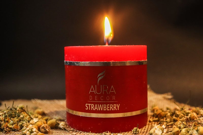 AURA DECOR AuraDecor Strawberry Scented Pillar Candles Pack of 2 (2.5x2.5 Inch) | 30-Hour Burn Aromatherapy Wax Lights for Spa, Romantic Decor, Relaxation & Gifting - Image 4