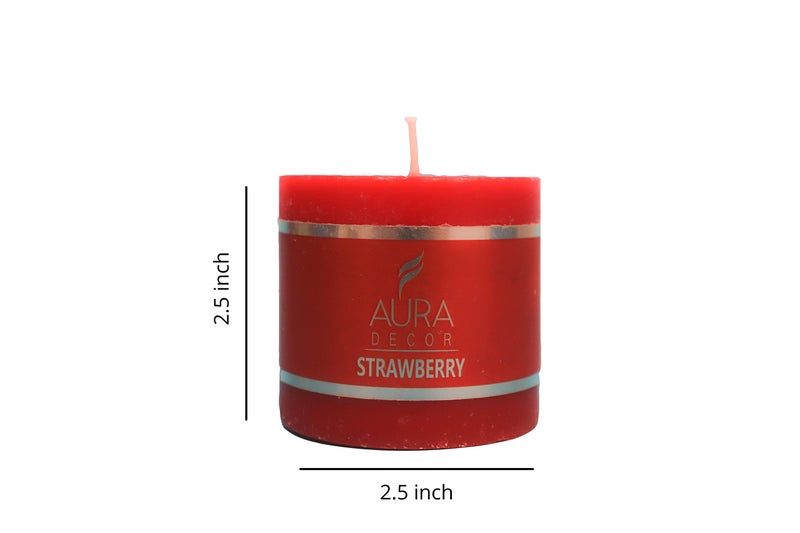 AURA DECOR AuraDecor Strawberry Scented Pillar Candles Pack of 2 (2.5x2.5 Inch) | 30-Hour Burn Aromatherapy Wax Lights for Spa, Romantic Decor, Relaxation & Gifting - Image 3