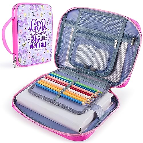 ICOSY Bible Cover Case for Women Girls Kids Bible Case Large Bible Tote Bag with Handle Bible Journaling Supplies for Kids Bible Cover for Bible Study Accessories Supplies - Image 2